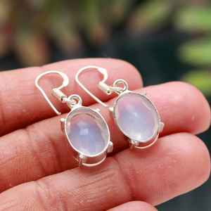 Pendientes de Plata de Ley 925 Hechos a Mano con Ópalo Lechoso, Color Blanco, Forma Ovalada, Piedra Preciosa Solitaria, Joyería para Regalo - Product Image 6