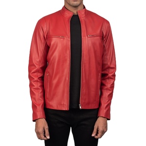 Venta al por mayor de chaqueta de motorista de cuero rojo para los hombres elegante chaqueta de cuero de la motocicleta prendas de vestir exteriores de calidad superior chaqueta genuina para los hombres - Product Image 2