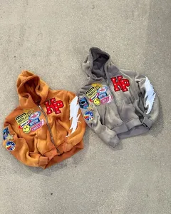 Moda Y2k Harajuku Retro chaqueta letra bordada cremallera sudadera Vintage hombres moda versátil Sudadera con capucha de gran tamaño - Product Image 3