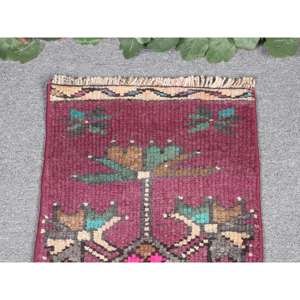 พรมวินเทจตุรกีขนาดเล็ก 1.2x2.6 ฟุต ลายดอกไม้สีแดงน้ำเงิน - Product Image 3