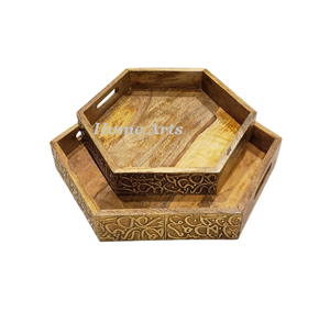 Plateau de service alimentaire en bois au design fabuleux avec un motif islamique, lot de 2 tailles différentes, plateau de service pour desserts - Product Image 6