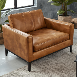 Mid Century Style Genuine Leather Accent <b>Chair</b> Comfortable Upholstered <b>Chair</b> for Living Room Apartment, Waiting Room - Product Image 1