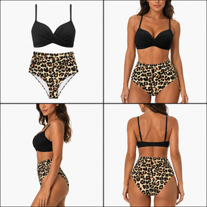 Bikini a due pezzi sexy personalizzato all'ingrosso, nuovo, con fascia push-up, vita alta, tinta unita/stampato, imbottitura rimovibile, top da donna con nodo frontale, OEM ODM - Product Image 5