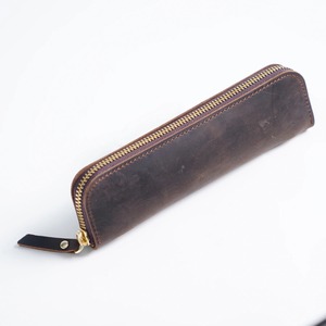 Genuine Leather Eco-Friendly Large Capacity Pen & Pencil Case with Zipper Closure Customizable Logo & <b>Color</b> Reusable - Product Image 1