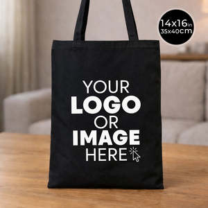 Wholesale Black Cotton Tote <b>Bag</b> 14x16 Medium Size Canvas Custom Printed Letter <b>Long</b> Heat Transfer Recyclable for Advertising - Product Image 1