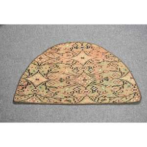 Tapis en laine Patchwork vert beige classique 2.5 X 1.5ft tapis rectangulaires turcs faits à la main pour adolescent vivant en latex pour couloir chambre à coucher - Product Image 1