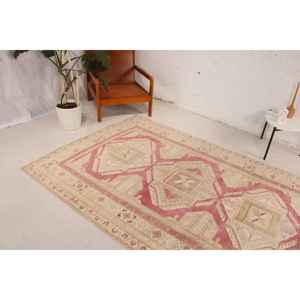 Vintage <b>Runner</b> Rug 0.4x7.6 ft (13x233 cm), Turkish <b>Red</b> Abstract Wool Rug - Product Image 3