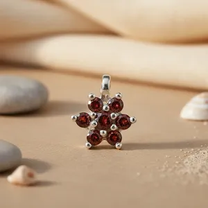 Women's Red Garnet <b>Flower</b> Pendant in Silver with Rose Gold Platinum and Rhodium Plating Elegant Charm Jewelry for <b>Gifts</b> - Product Image 1