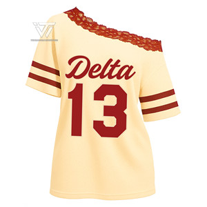 Greek Delta | Sigma | theta DST เสื้อลูกไม้ตาข่ายเปิดไหล่ระบายอากาศเสื้อเจอร์ซีย์แนวกรีกของกระจุกกระจิกวิทยาลัย - Product Image 1