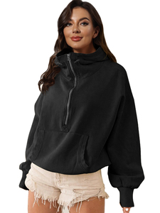 Conjunto de Sudadera Corta con Media Cremallera y Lavado Ácido para Mujer, Ajuste Regular, Transpirable, Resistente al Viento, Ecológico, Informal, para Calle, con Bolsillos Laterales - Product Image 6