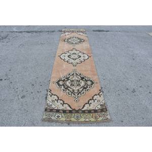 พรมตุรกีโบราณ2.7 x 11.6ft คลาสสิกสีส้มเบจแบบเย็บปะติดปะต่อกันการออกแบบพื้นที่ขนาดใหญ่ทำจากผ้าขนสัตว์สี่เหลี่ยมสำหรับห้องโถงพรมยางสำหรับห้องห้องโถง - Product Image 1