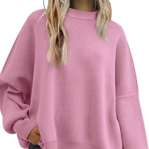 <b>WOMEN</b> CREWNECK CHRISTMAS SWEATER <b>OVERSIZED</b> BATWING TRENDY FALL SIDE SLIT KNIT PULLOVER TOPS LOOSE CASUAL KNITWEAR NEW - Product Image 1