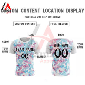 Camiseta de Fútbol Sublimada Blanca, Azul y Rosa, 100% Poliéster, 180 GSM, Tejido Transpirable, Personalizable, para Jóvenes y Adultos, Cuello Alto, Diseño Geométrico - Product Image 2