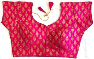 Blusa de seda banarasi, blusa con diseño abierto en la parte delantera, sin gancho en esta blusa, blusa con cuello redondo - Product Image 6