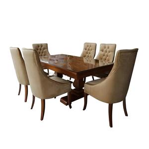 Ensemble de salle à manger moderne 7 pièces avec table rectangulaire en verre et chaises rembourrées à dossier capitonné pour l'extérieur et la maison - Product Image 1