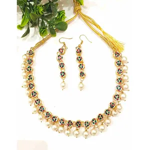 Ensemble de collier Kundan plaqué or 18 carats pour femmes, bijoux fins de luxe avec perles blanches, zircon, rubis, perle et cuivre pour cadeaux - Product Image 2