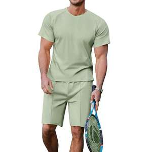 Haute qualité soleil fané t-shirt teint en aérosol à manches courtes lavé T-shirt épaule ample hommes personnalisé t-shirt et short ensemble - Product Image 3