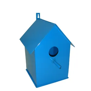 Best & Hot Selling Pet Products Iron Bird Feeder Wall Hanging Hut Shaped Blue Colour New Style Pet Bowls and Feeders In Bulk