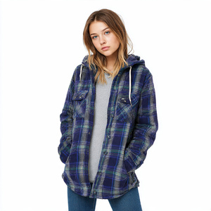 Sudadera Extra Grande de Franela para Mujer, Chaqueta de Franela a Cuadros con Hombros Caídos, Sudadera con Capucha Holgada de Invierno para Mujer - Product Image 1