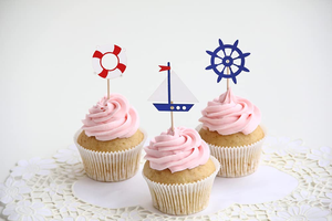 Voile Party Cupcake Toppers 24 choix de thème nautique avec ancre crabe baleine et bateau pour bébé douche mariage ou anniversaire - Product Image 2