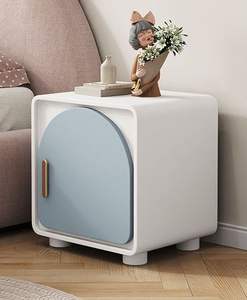 Table de chevet en bois esthétique blanche et noire avec tiroirs de rangement - Product Image 4