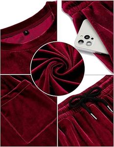 Último diseño, camiseta de terciopelo de Color granate y conjunto corto de 2 uds, transpirable, cuello redondo, entrenamiento de verano, deportes, conjunto corto de terciopelo para hombre - Product Image 3