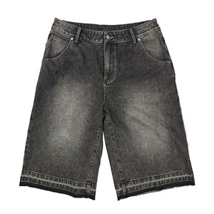 Summer 100% Cotton Custom Men's Denim Shorts Streetwear Loose Baggy Vintage Washed Rhinestone Denim Shorts for Men wholesale - Product Image 2