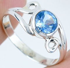 925แหวนรูปไข่ชุบเงินวินเทจทำด้วยมือเครื่องประดับที่มีขอบบุษราคัมสีฟ้าธรรมชาติที่ทันสมัยสำหรับงานปาร์ตี้ - Product Image 4