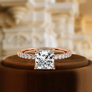1CT IGI Certified Lab Grown Diamond Engagement <b>Ring</b>, Princess Half Pave With Solitaire <b>Ring</b>, 14K Rose <b>Gold</b>, <b>Vintage</b> Style <b>Ring</b> - Product Image 1