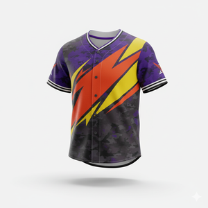 Maillot de baseball unisexe imprimé par transfert de chaleur-100% polyester à séchage rapide col en V avec motif 3D rose/jaune Lightning Bolt Design - Product Image 1