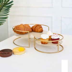 Large Metal Wooden <b>3</b> <b>Tier</b> Best Selling Dark Polished Table Top <b>Cake</b> <b>Stand</b> Top Selling Golden <b>Stand</b> Wooden <b>Cake</b> <b>Stand</b> - Product Image 2