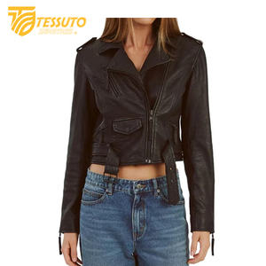 Chaqueta de cuero genuino informal para mujer, chaqueta de cuero genuino personalizada con capucha, aspecto de metal, chaquetas elegantes para mujer - Product Image 1