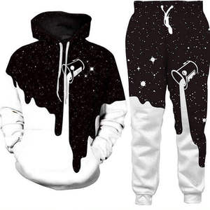 Conjunto de Sudadera con Capucha y Pantalones Deportivos con Estampado de Galaxia Unisex, Ropa Deportiva de Manga Larga con Cordón Ajustable, 100% Poliéster, Ropa de Otoño - Product Image 1