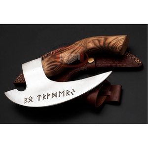 Venta caliente personalizado hecho a mano de acero al carbono cortador de Pizza vikingo hacha Tomahawk Damasco corte cocina Pizza funda de madera Camping - Product Image 2