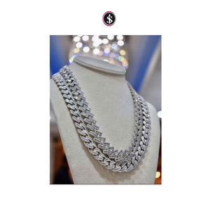 สร้อยไมอามี่คิวบาประดับเพชรแท้สีทอง10KT หรูหรา - Product Image 1