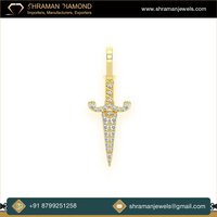 Collier Pendentif Tendance en Or Massif 10K avec Diamants Naturels, Breloques Mode Épée et Dague Médiévales Personnalisées, Bijoux Cadeaux