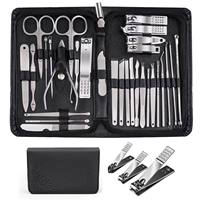 Kit de Manicura y Pedicura de Acero Inoxidable con Estuche de Cuero, Cortaúñas, Tijeras, Empujador de Cutículas, Kit de Cuidado de Uñas