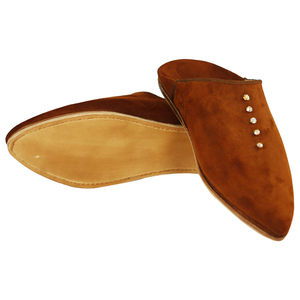 Babouches marocaines pour femmes en cuir marron pour pantoufles avec perles déco doublure en cuir véritable pour une utilisation confortable - Product Image 3