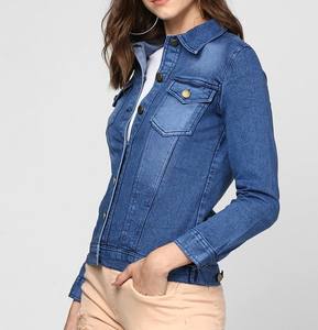 Chaqueta vaquera abotonada para mujer, chaqueta vaquera informal elegante para mujer, mezcla de algodón, abrigo vaquero azul clásico con bolsillos con solapa en el pecho - Product Image 2