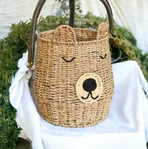 Cesta de almacenamiento de algas marinas naturales de ratán, cesta de jacinto de agua con cara de Animal, cesta de mimbre para almacenamiento de juguetes, decoración del hogar - Product Image 4