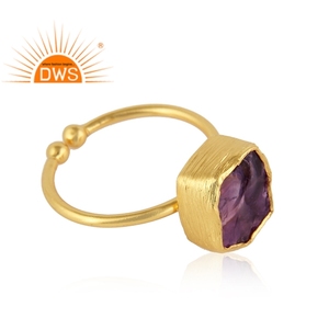 Latest Design Sterling Silver 18K Gold Plated Natural Amethyst Gemstone <b>Adjustable</b> <b>Ring</b> Custom Jewelry For Women Gift For Her - Product Image 2