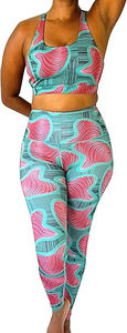 ชุดออกกำลังกาย 2 ชิ้นสำหรับผู้หญิง กางเกงโยคะไร้ตะเข็บแบบหนา กระชับสัดส่วน พร้อมเสื้อชั้นในกีฬา ลายพิมพ์แอฟริกัน เอวสูง - Product Image 2