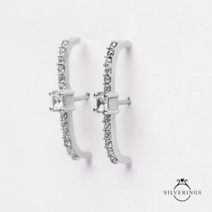 Silverings Boucles d'oreilles clous en argent sterling 925, motif géométrique saphir et diamant taille princesse, or rose, tendance, glamour divin - Product Image 2