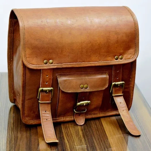 오토바이 다크 브라운 가죽 파우치 안장 패니어 <span class=keywords><strong>2</strong></span> 가방 - Product Image 1