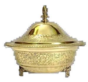 Design arabe vintage de haute qualité en acier inoxydable durable Ramadan décoratif rond doré Date bol de service Pot avec support - Product Image 1