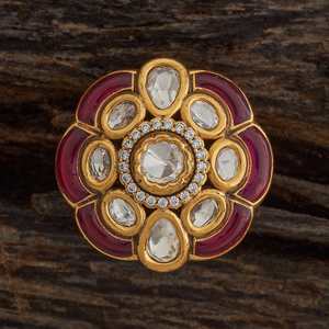 Kundan Fashionable Wedding Finger <b>Ring</b> Princess Cut Inlay <b>Gold</b> Plated Adjustable Size Style 180254 - Product Image 4