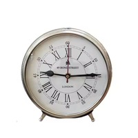 Horloge de table silencieuse à quartz analogique Art Déco en laiton nautique avec placage argent, décoration maritime vintage