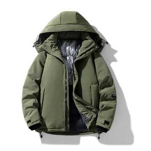 Chaqueta de invierno con capucha de nailon informal para hombre, al aire libre para senderismo, patrón sólido, tela de lona, cuello levantado, logotipo frontal, cierre de cremallera - Product Image 3