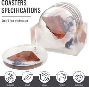 Contemporary Handmade <b>Coasters</b>, Solid Wood and Resin <b>Drink</b> <b>Coaster</b> Set, Durable Stone <b>Coasters</b> <b>for</b> Stylish Office Home Interiors - Product Image 4
