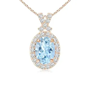 925 Silver Oval Aquamarine Crystal Necklace - Product Image 1